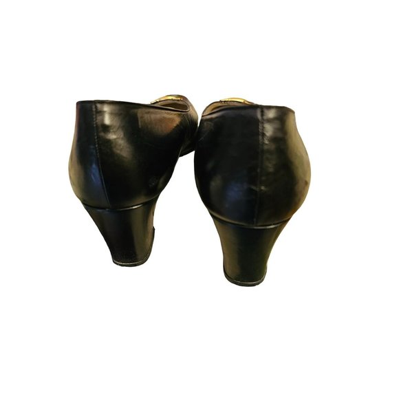 El Corte Ingles block Heels size 7 made in Spain black leather gold‎ tone detail - Picture 5 of 10